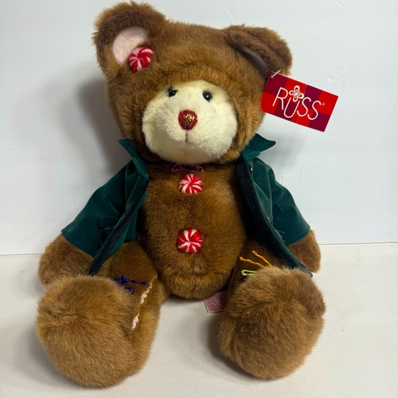 NWT. Russ brand. Cookie Teddy Bear Gingerbread Man Christmas 12”H Plush - Picture 1 of 11
